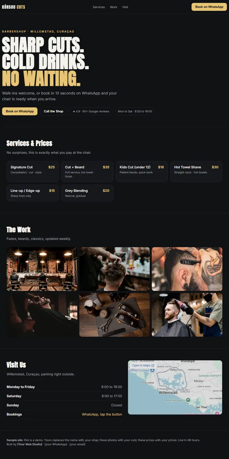 Barbershop concept site, warm classic design